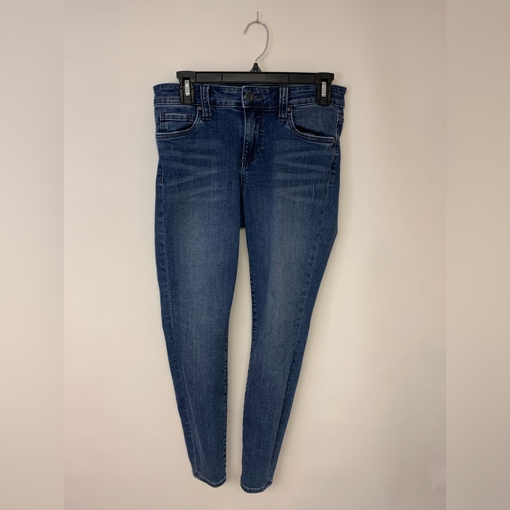 KUT Connie Ankle Jean Skinny Straight Leg Dark Blue Faded Grunge Womens SZ 2